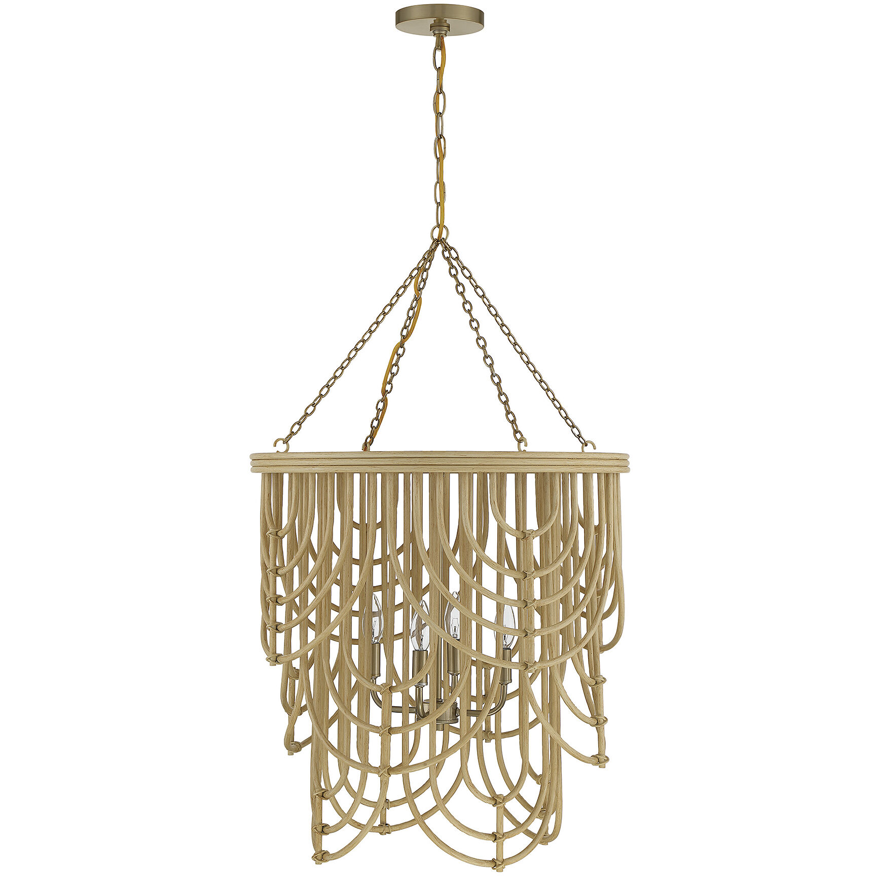 Bremen 4 Light 22 inch Burnished Brass with Natural Rattan Pendant Ceiling Light