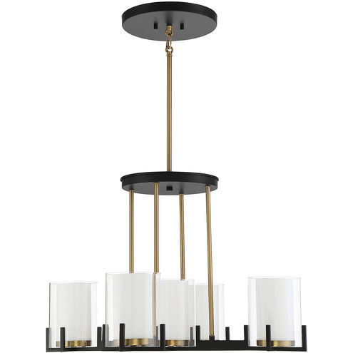 Eaton 5 Light 27 inch Matte Black with Warm Brass Accents Chandelier Ceiling Light