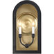 Grotto 2 Light 18.75 inch Matte Black with Vintage Gold Outdoor Wall Lantern