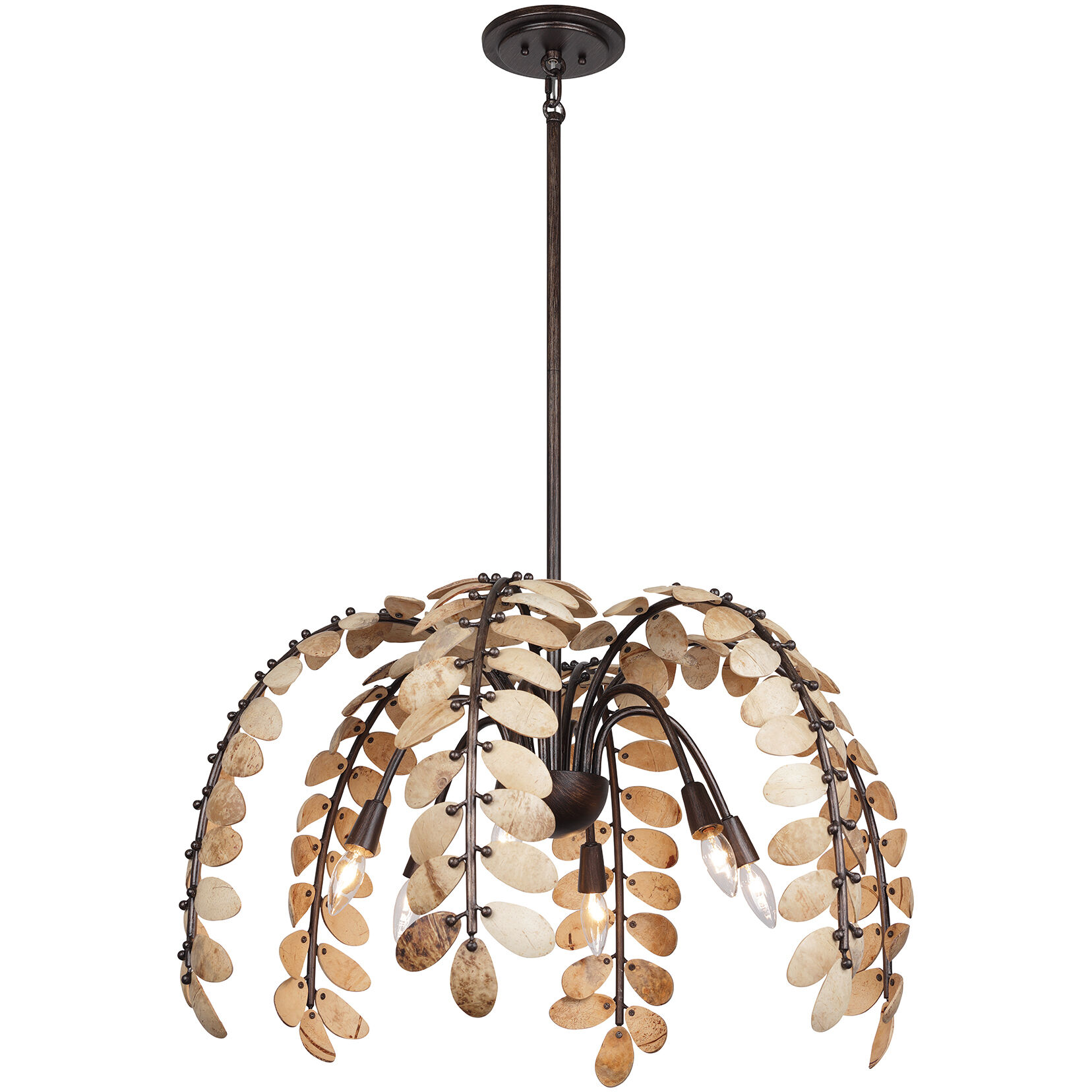 Grecian 6 Light 30 inch Champagne Mist with Coconut Shell Chandelier Ceiling Light