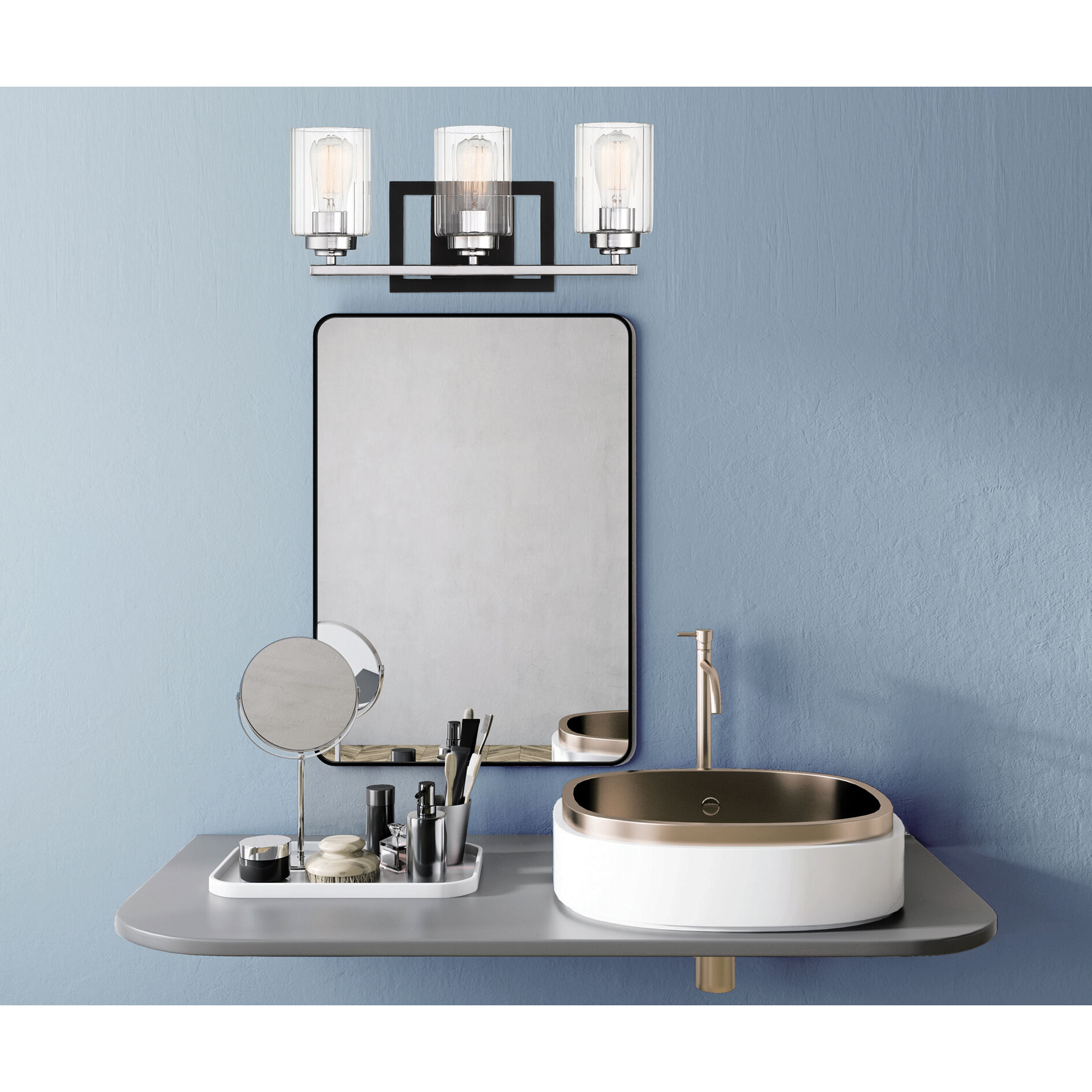 Redmond 3 Light 20 inch Matte Black with Polished Chrome Accents Bathroom Vanity Light Wall Light