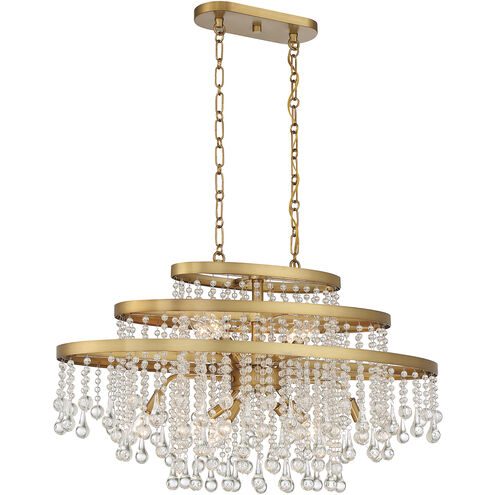 Luna 10 Light 36 inch Warm Brass Linear Chandelier Ceiling Light, Oval