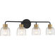 Flagler 4 Light 30 inch Matte Black with Warm Brass Accents Bathroom Vanity Light Wall Light, Lighting One