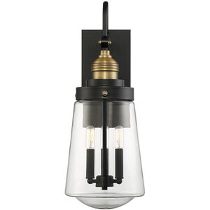 Macauley 3 Light 23.5 inch Vintage Black with Warm Brass Outdoor Wall Lantern