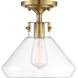 Walpole 1 Light 11 inch Warm Brass Semi-Flush Ceiling Light, Essentials