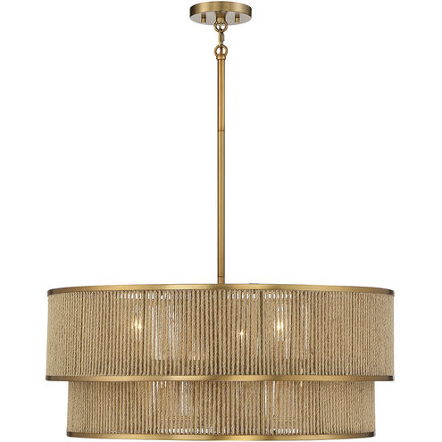 Ashburn 6 Light 28 inch Warm Brass and Rope Pendant Ceiling Light