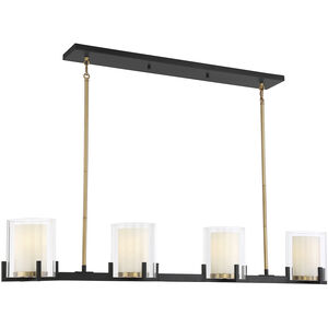 Eaton 4 Light 48 inch Black with Warm Brass Accents Linear Chandelier Ceiling Light