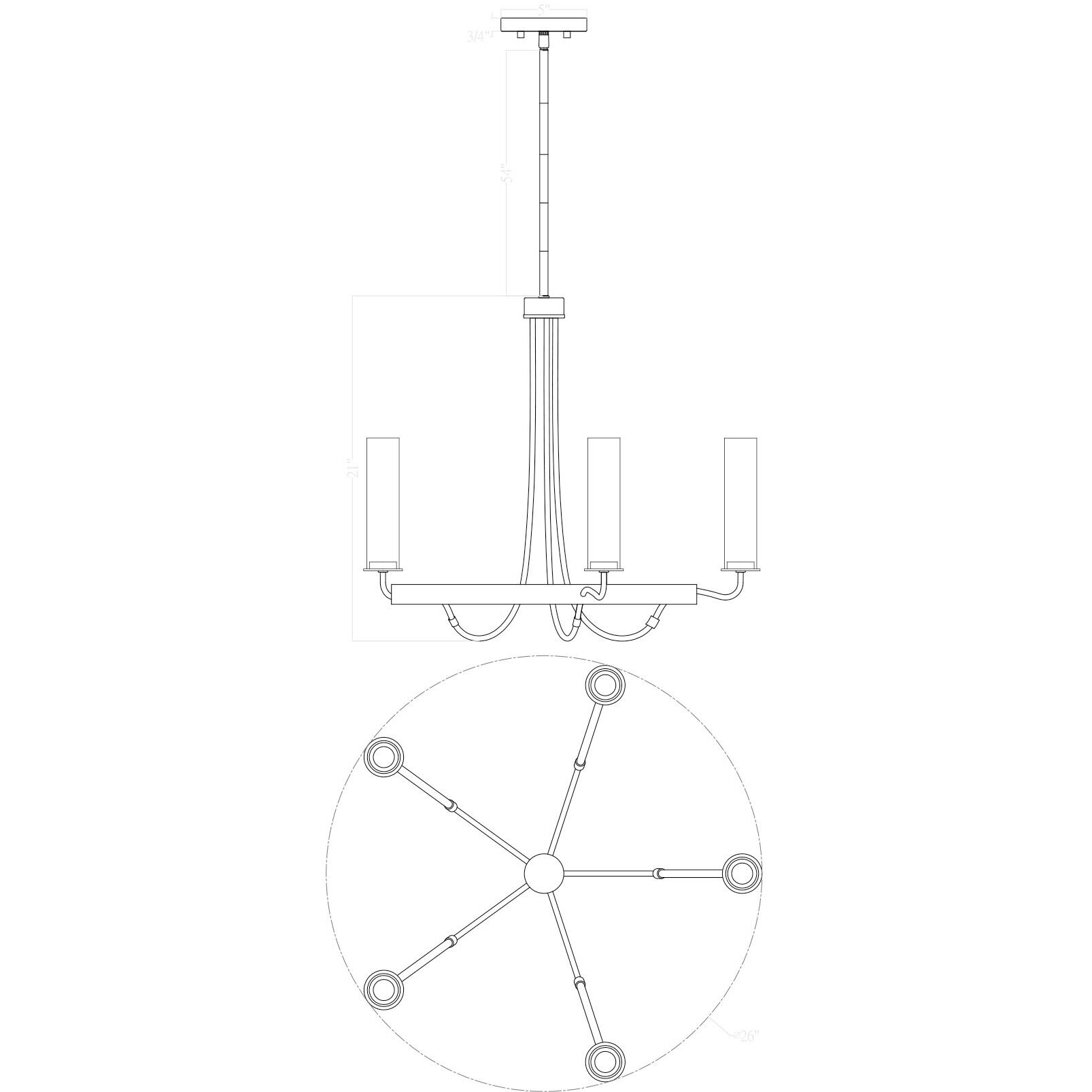 Kearney 5 Light 26 inch Vintage Black with Warm Brass Chandelier Ceiling Light