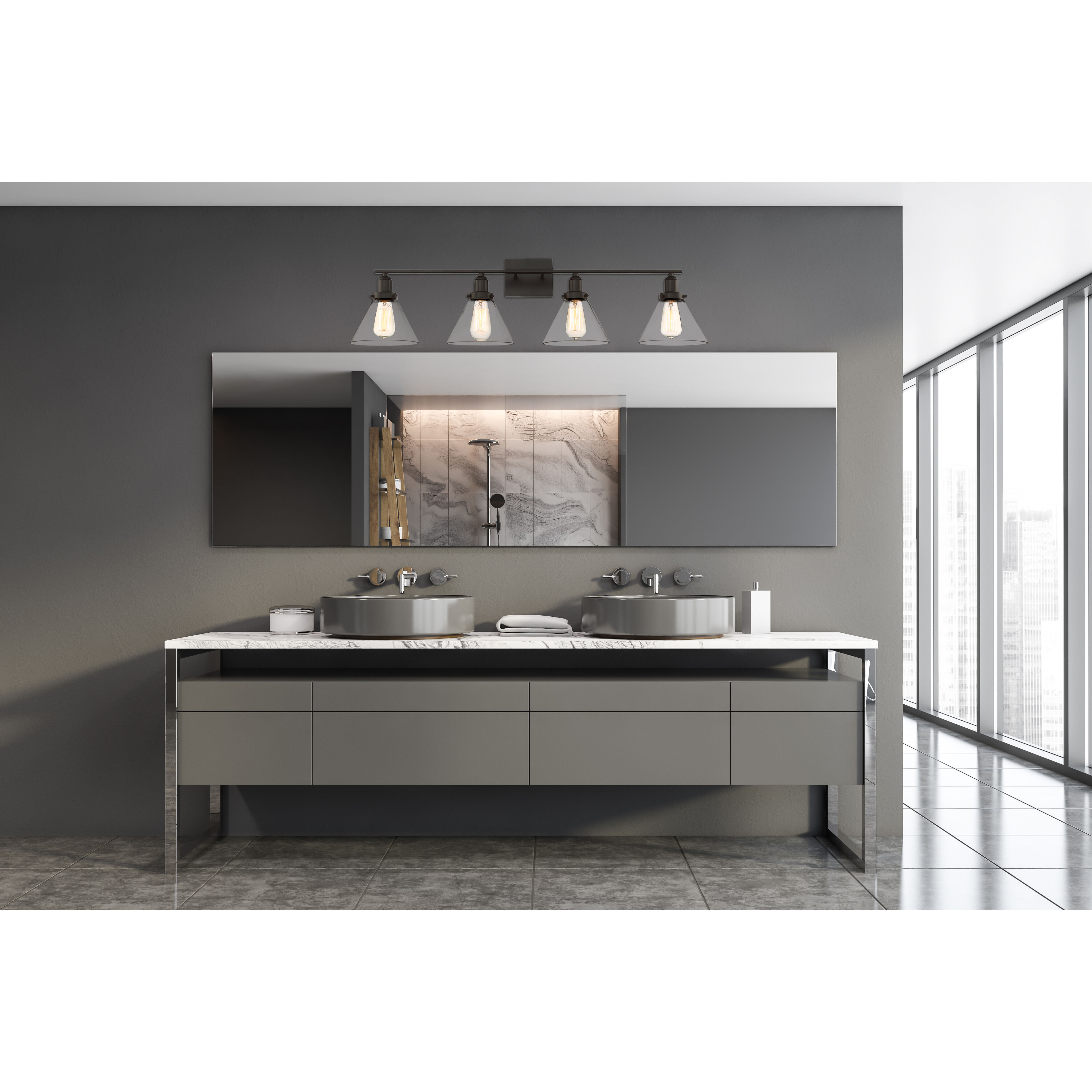 Drake 4 Light 38 inch English Bronze Bathroom Vanity Light Wall Light, Essentials