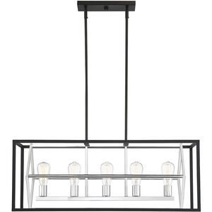 Dexter 5 Light 34 inch Matte Black with Polished Chrome Accents Linear Chandelier Ceiling Light