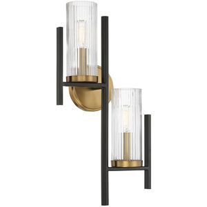 Midland 2 Light 11 inch Black with Warm Brass Accents Wall Sconce Wall Light