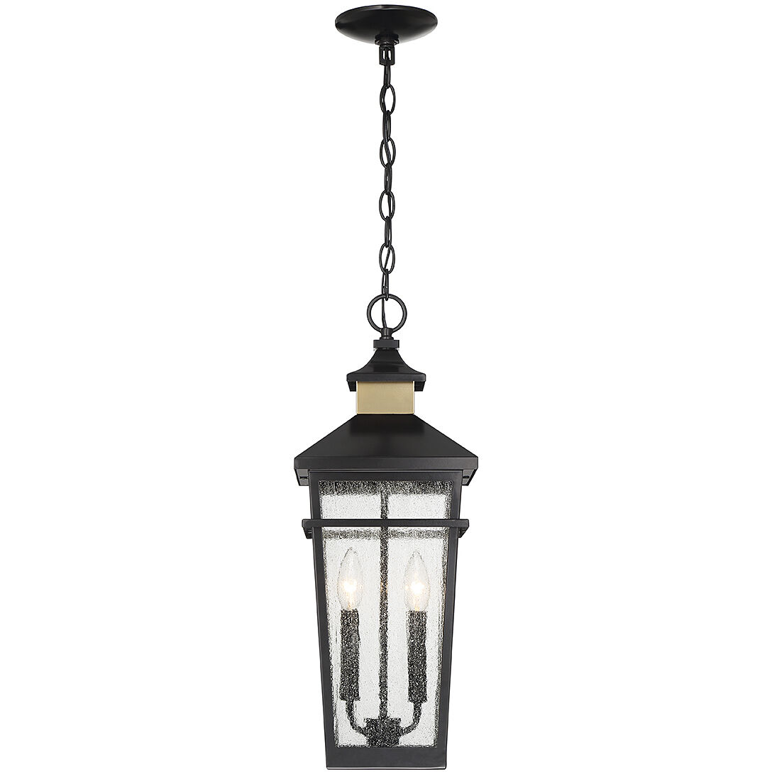 Kingsley 2 Light 8.5 inch Black with Warm Brass Accents Outdoor Hanging Lantern