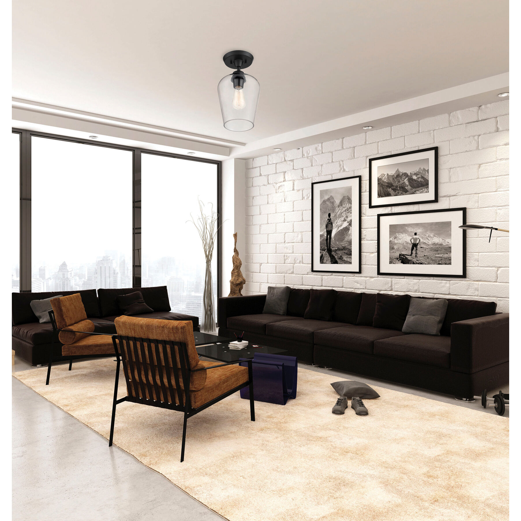 Octave 1 Light 8 inch Black Semi-Flush Ceiling Light, Essentials