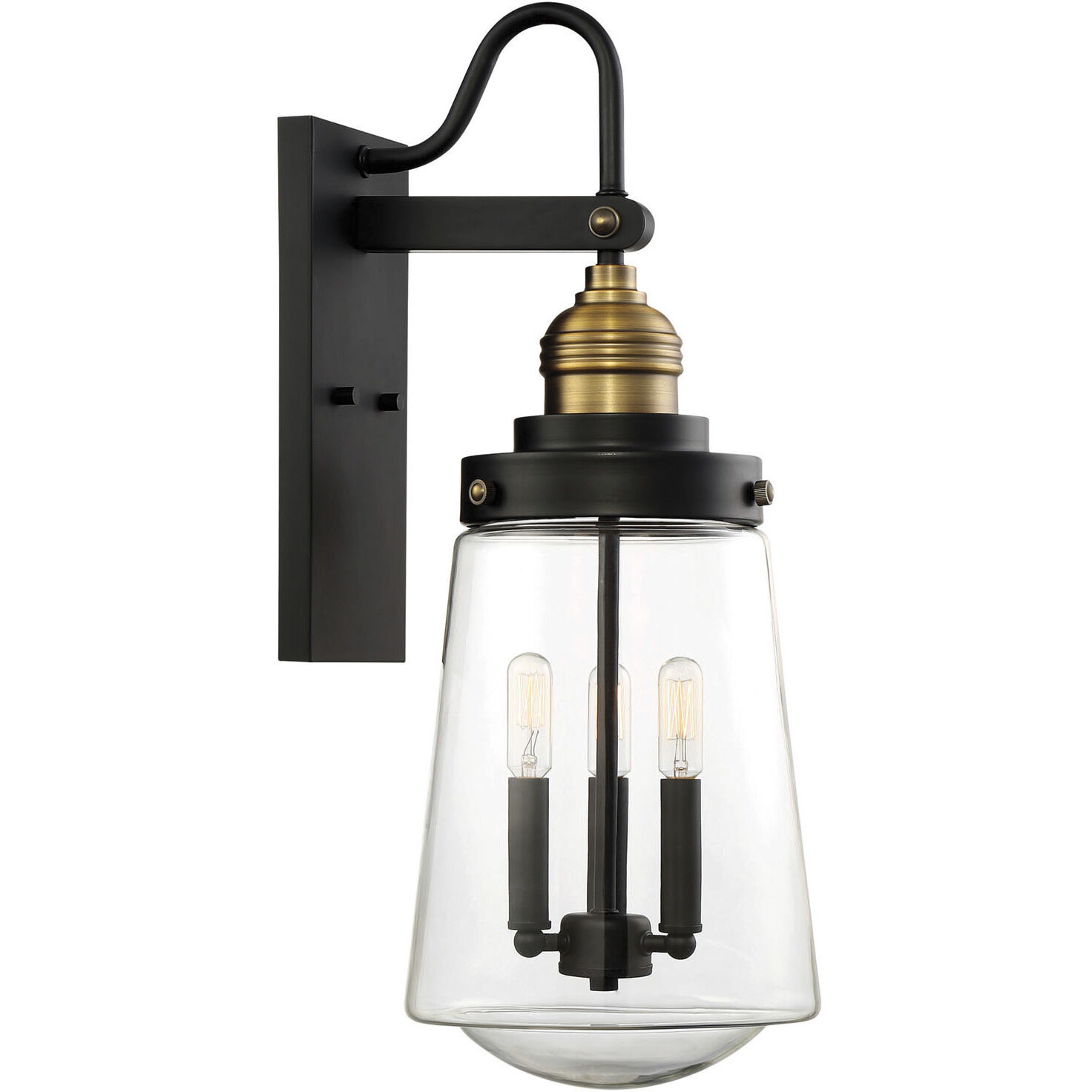 Macauley Outdoor Wall Lantern in Vintage Black with Warm Brass