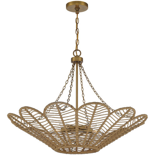 Cyperas 5 Light 30 inch Warm Brass and Rope Pendant Ceiling Light