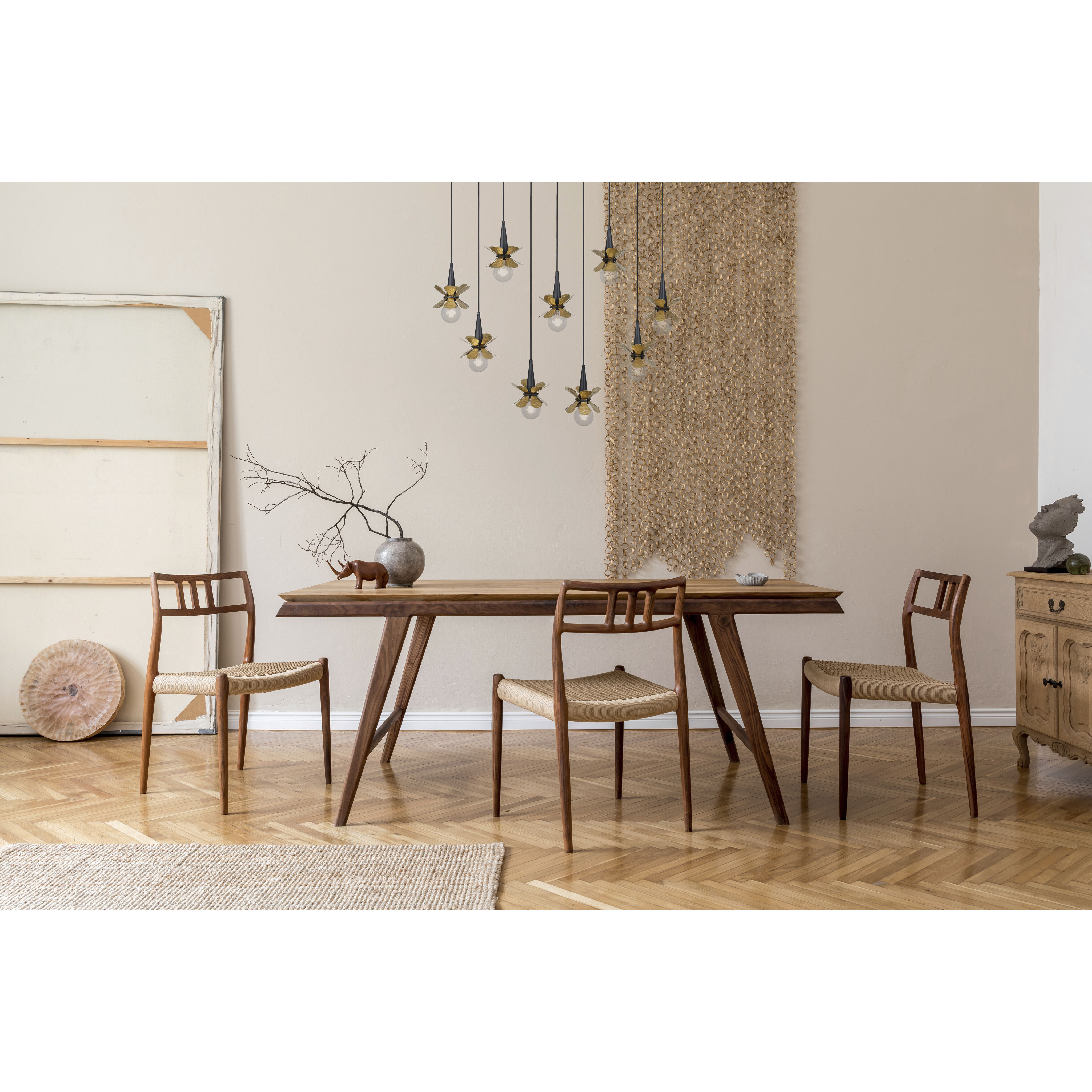 Portinatx 9 Light 40 inch Satin Black with Hammered Gold Linear Chandelier Ceiling Light