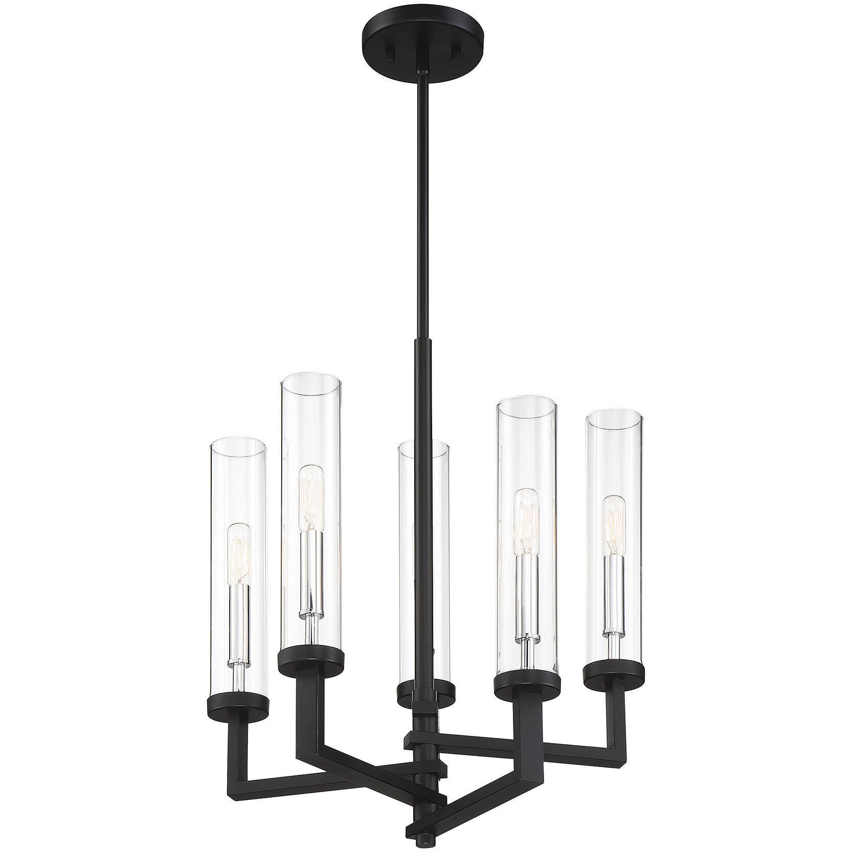 Folsom 5 Light 18 inch Matte Black with Polished Chrome Accents Chandelier Ceiling Light, Adjustable