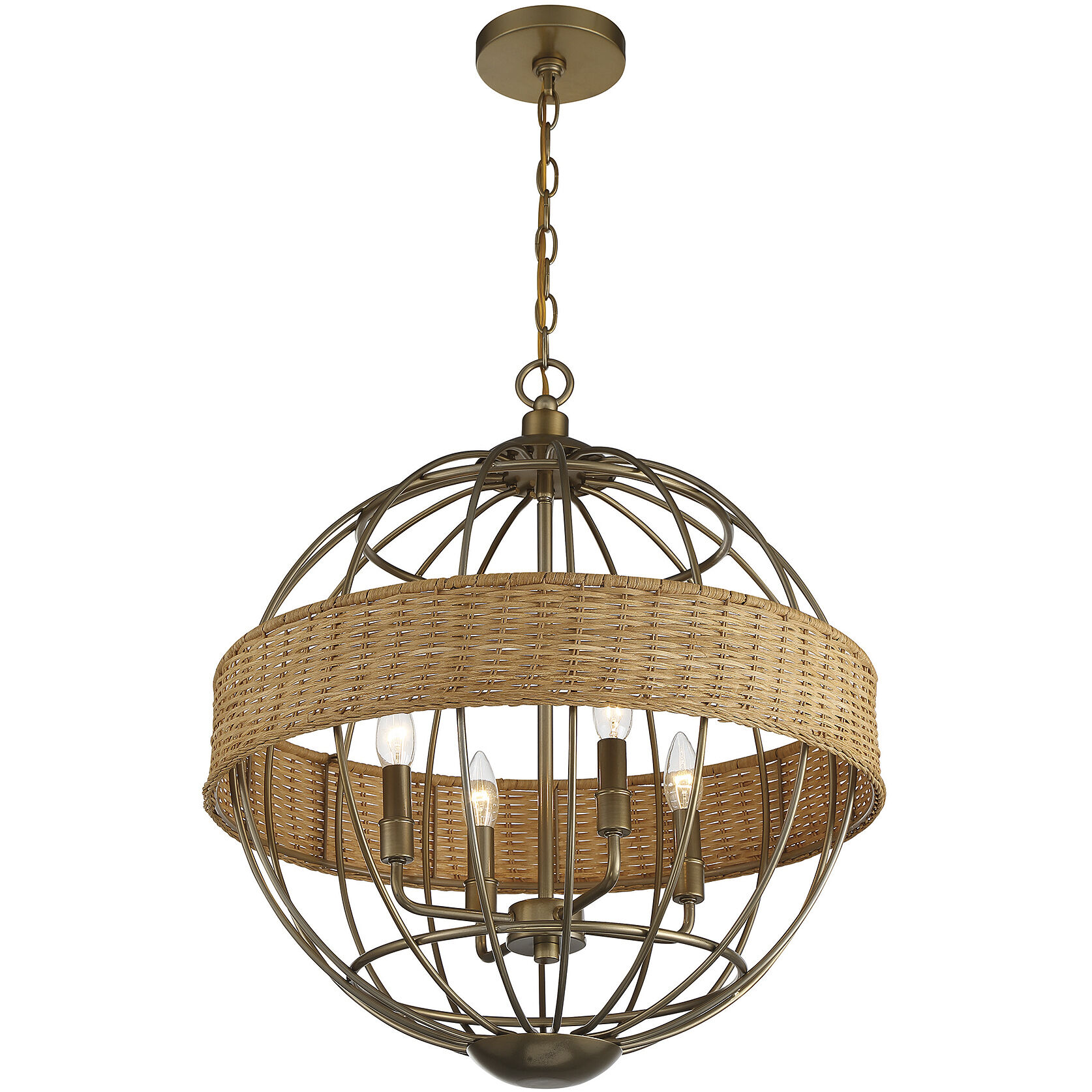 Boreal 4 Light 21 inch Burnished Brass with Natural Rattan Pendant Ceiling Light