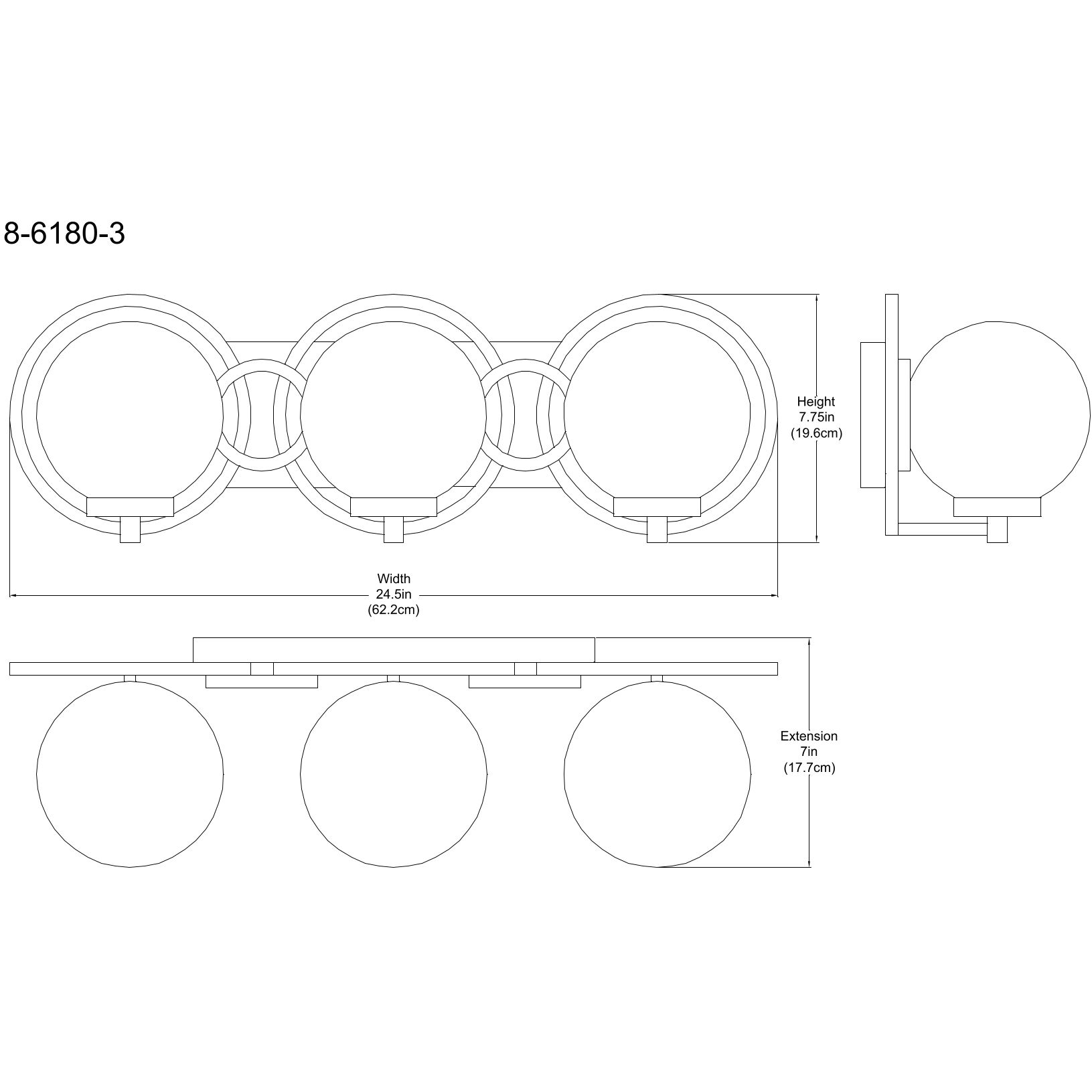 Alhambra 3 Light 24.5 inch Black with Warm Brass Accents Bathroom Vanity Light Wall Light