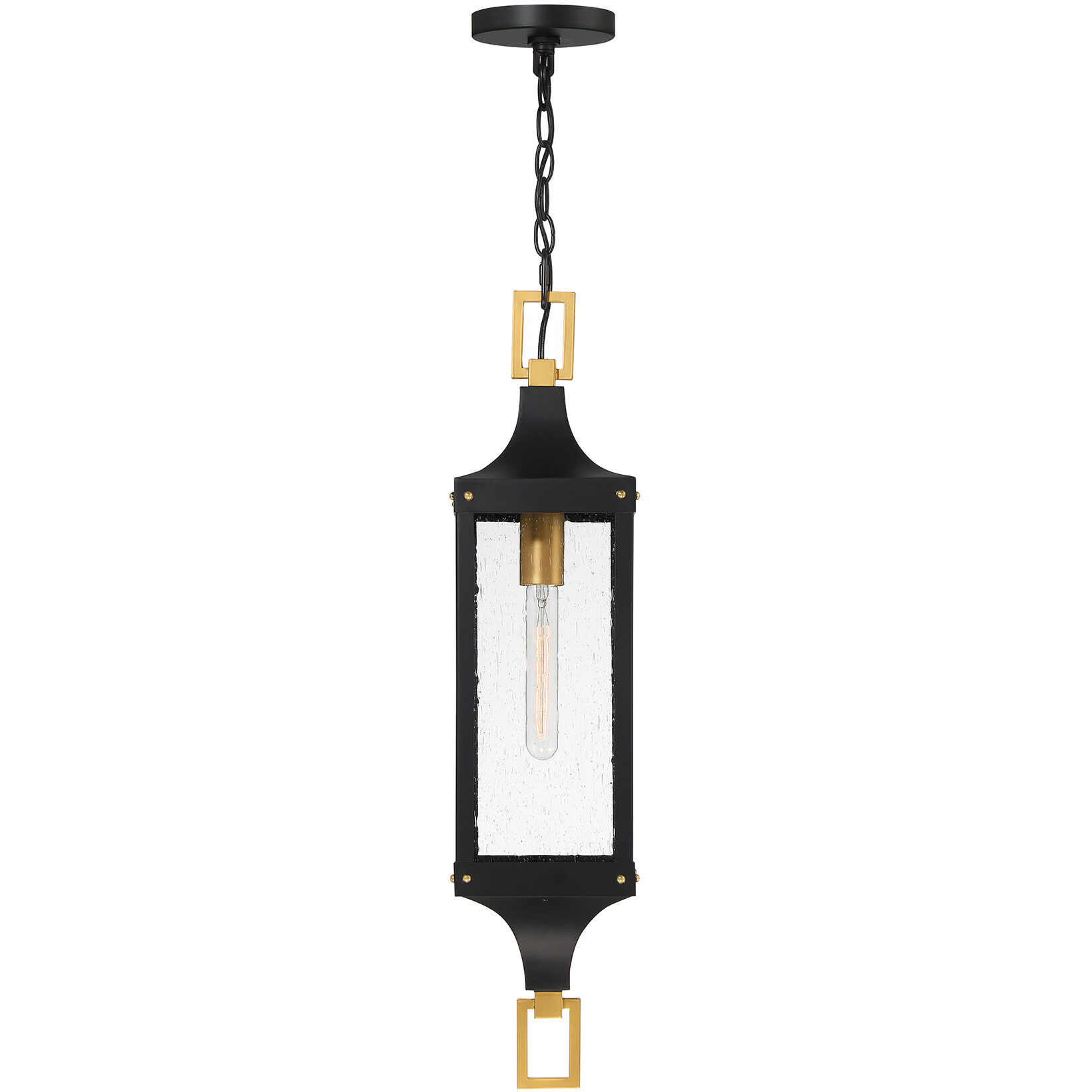 Glendale 1 Light 6.5 inch Matte Black with Burnished Brass Accents Outdoor Hanging Lantern