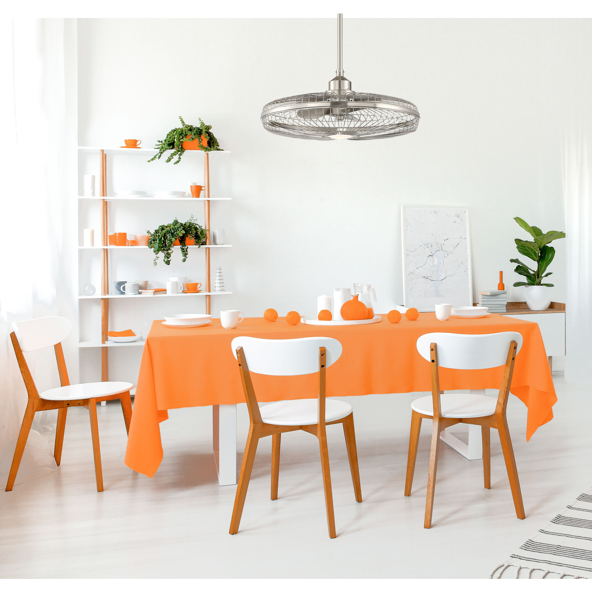 Wetherby 14 inch Satin Nickel with Silver Blades Fan D'Lier