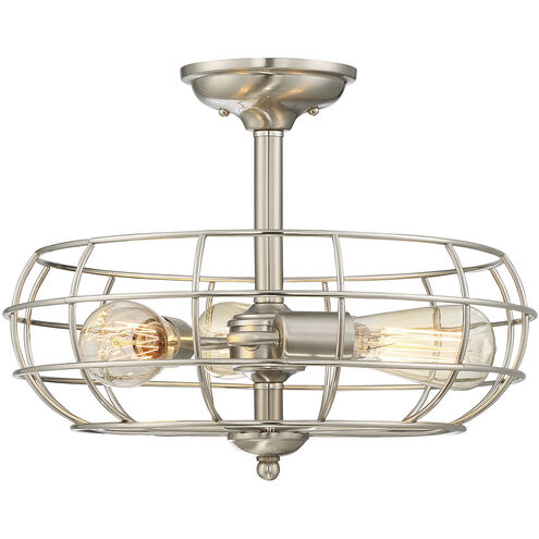 Scout 3 Light 16 inch Satin Nickel Semi-Flush Ceiling Light