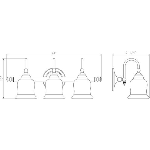 Brunswick 3 Light 24 inch Chrome Bathroom Vanity Light Wall Light, Essentials