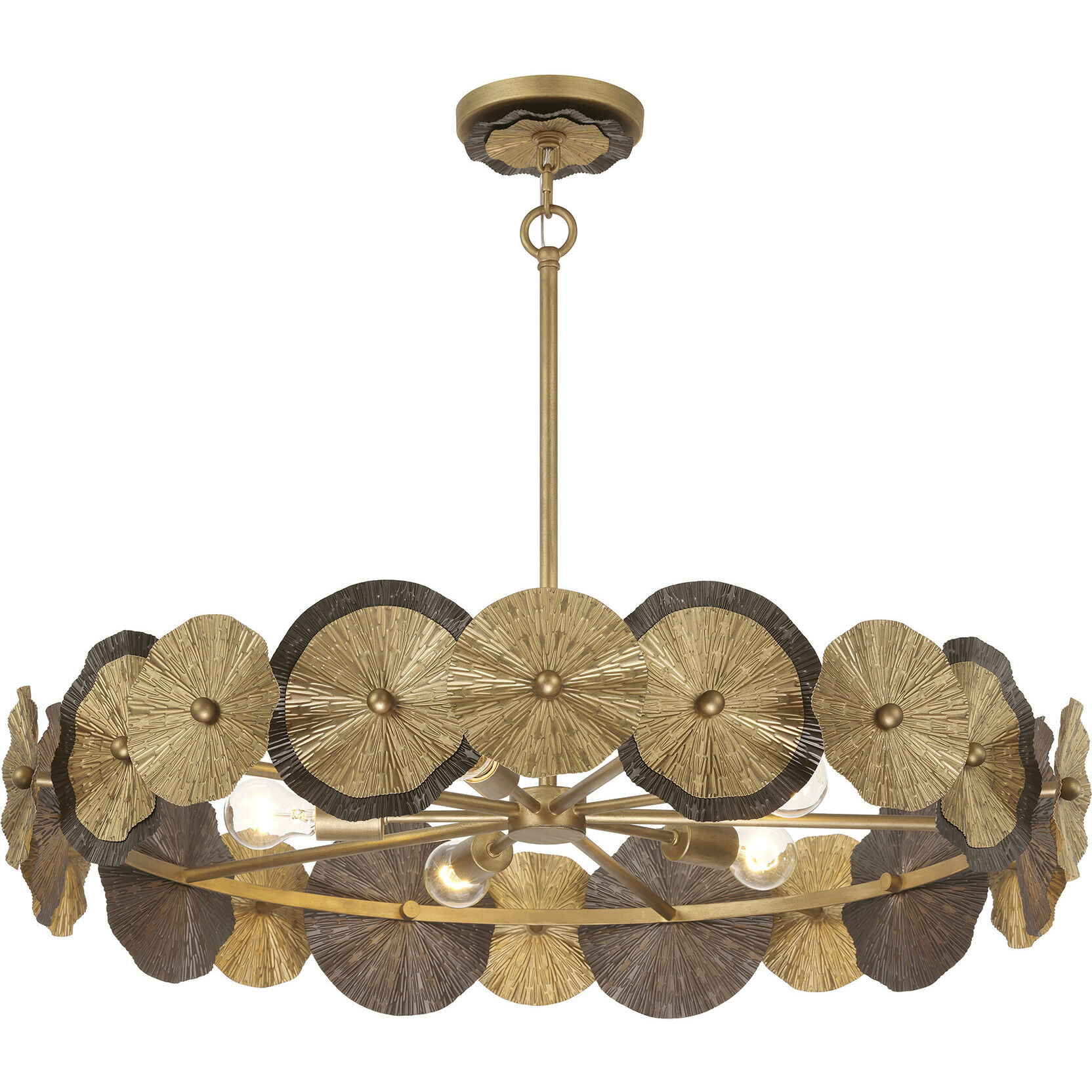 Lincoln 5 Light 35.25 inch Distressed Gold and Bronze Pendant Ceiling Light