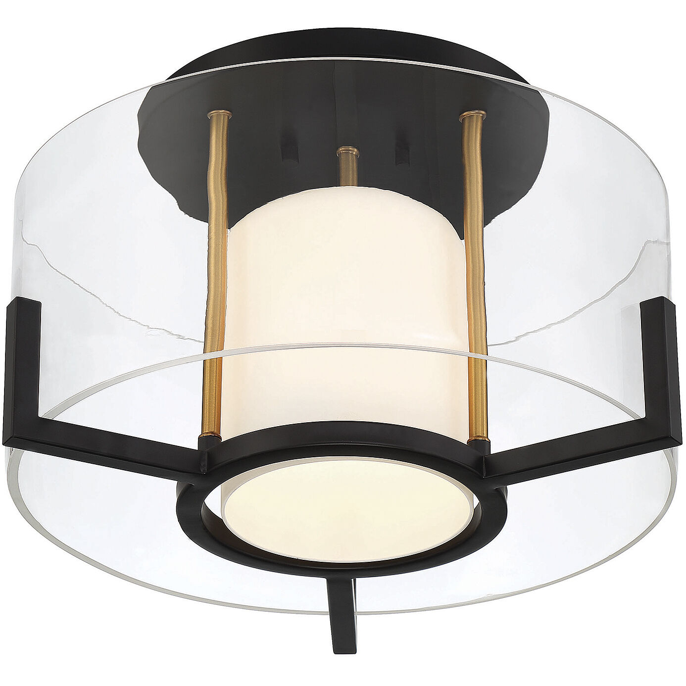 Eaton 1 Light 17 inch Black with Warm Brass Accents Semi-Flush Ceiling Light