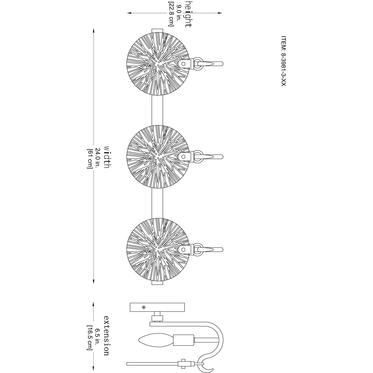 Addison 3 Light 24 inch Black Bathroom Vanity Light Wall Light