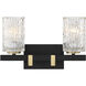Keene 2 Light 15 inch Matte Black with Warm Brass Accents Bathroom Vanity Light Wall Light, Lighting One