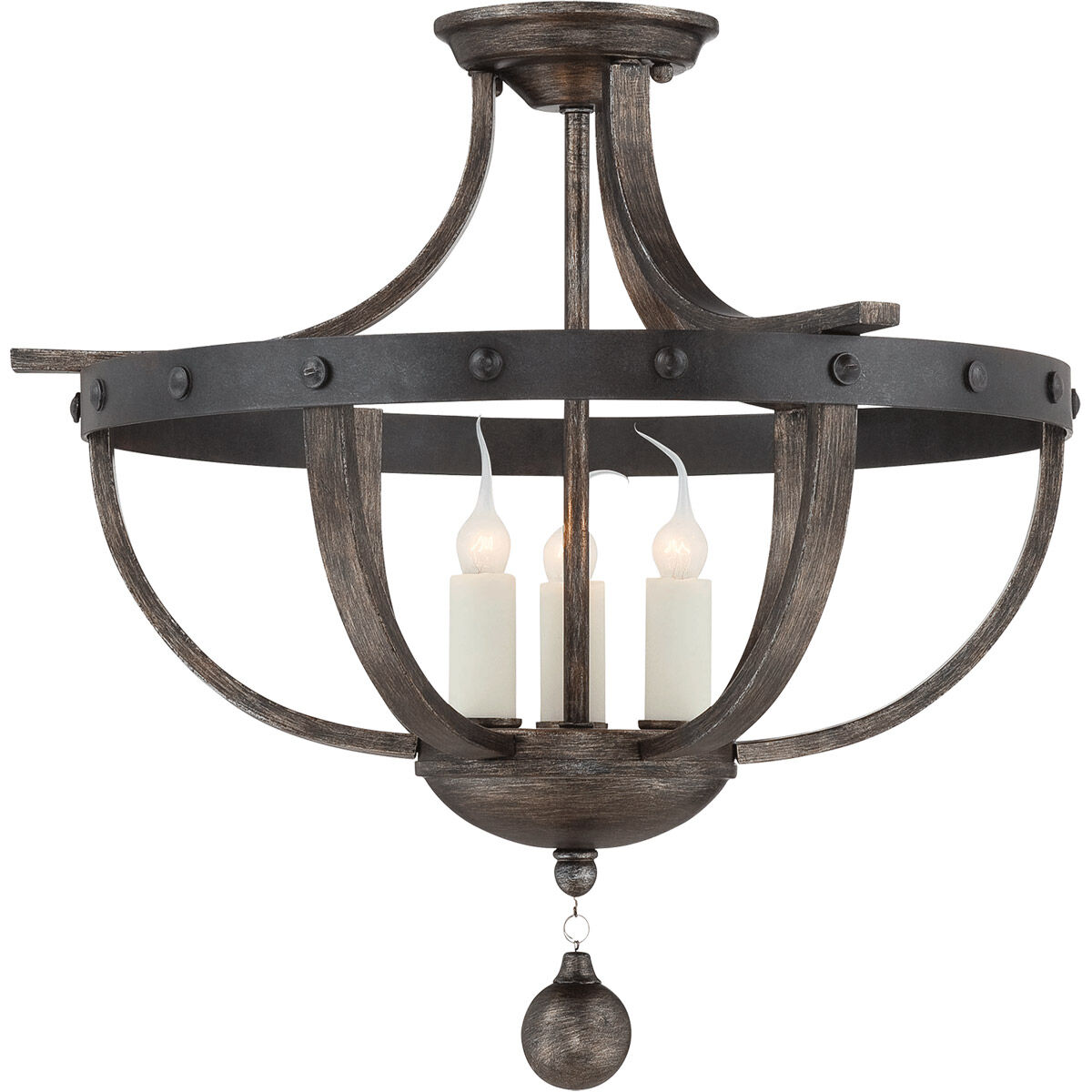 Alsace 3 Light 20 inch Reclaimed Wood Semi-Flush Ceiling Light