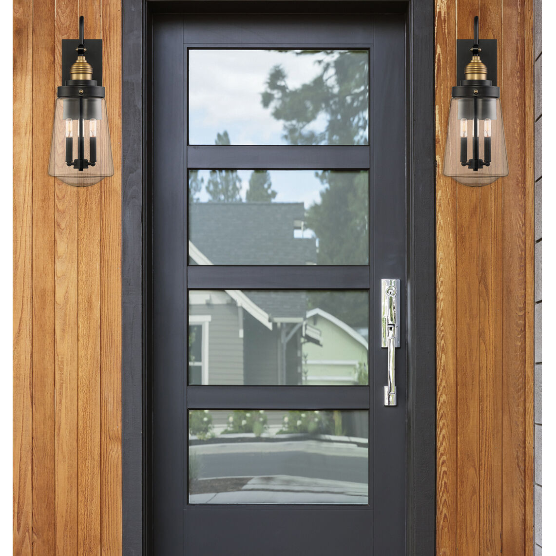 Macauley Outdoor Wall Lantern in Vintage Black with Warm Brass