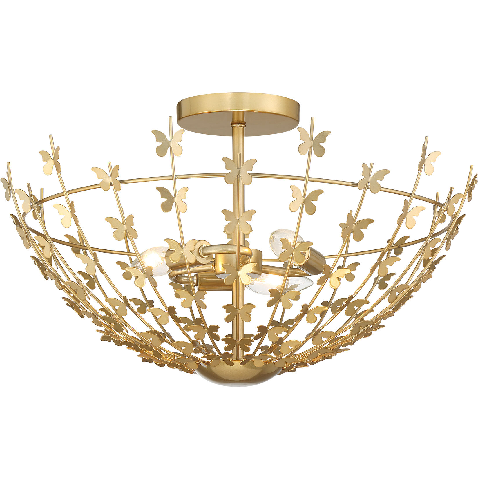 Birch 3 Light 20 inch Burnished Brass Semi-Flush Ceiling Light