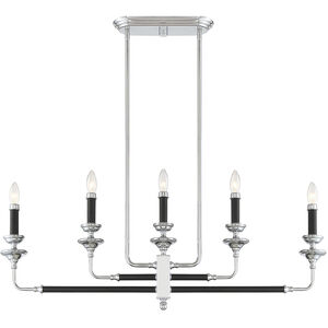Davidson 5 Light 37 inch Matte Black with Polished Chrome Accents Linear Chandelier Ceiling Light