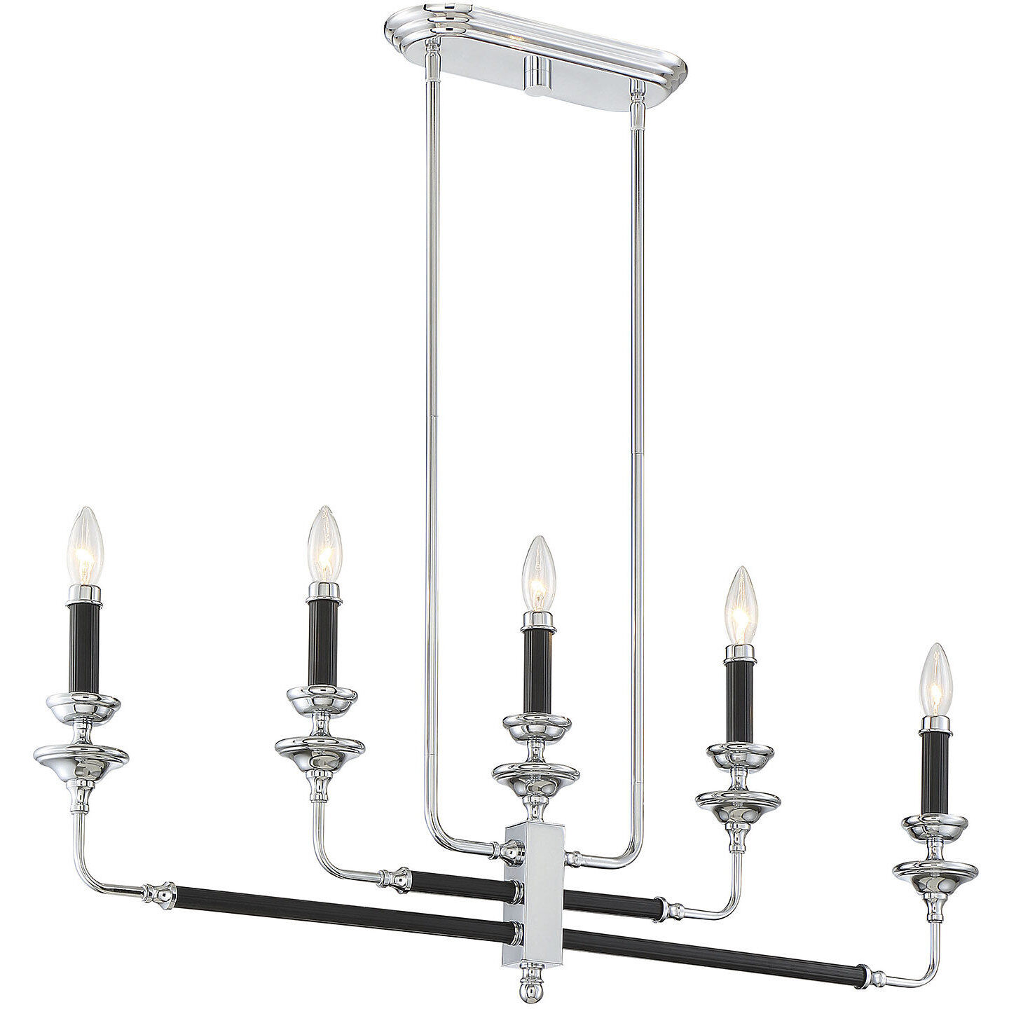 Davidson 5 Light 37 inch Black and Chrome Linear Chandelier Ceiling Light
