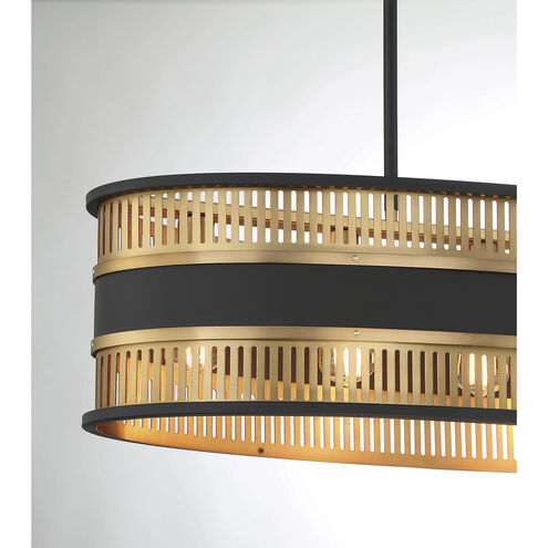 Eclipse 5 Light 36 inch Matte Black with Warm Brass Accents Linear Chandelier Ceiling Light