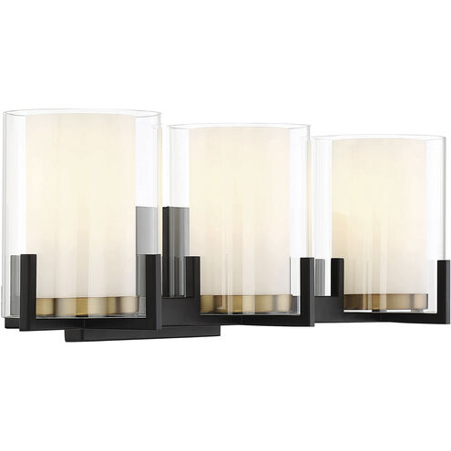 Eaton 3 Light 24 inch Matte Black with Warm Brass Accents Vanity Light Wall Light