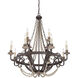 Mallory 12 Light 38 inch Fossil Stone Chandelier Ceiling Light, 10ft of chain 12ft  wire