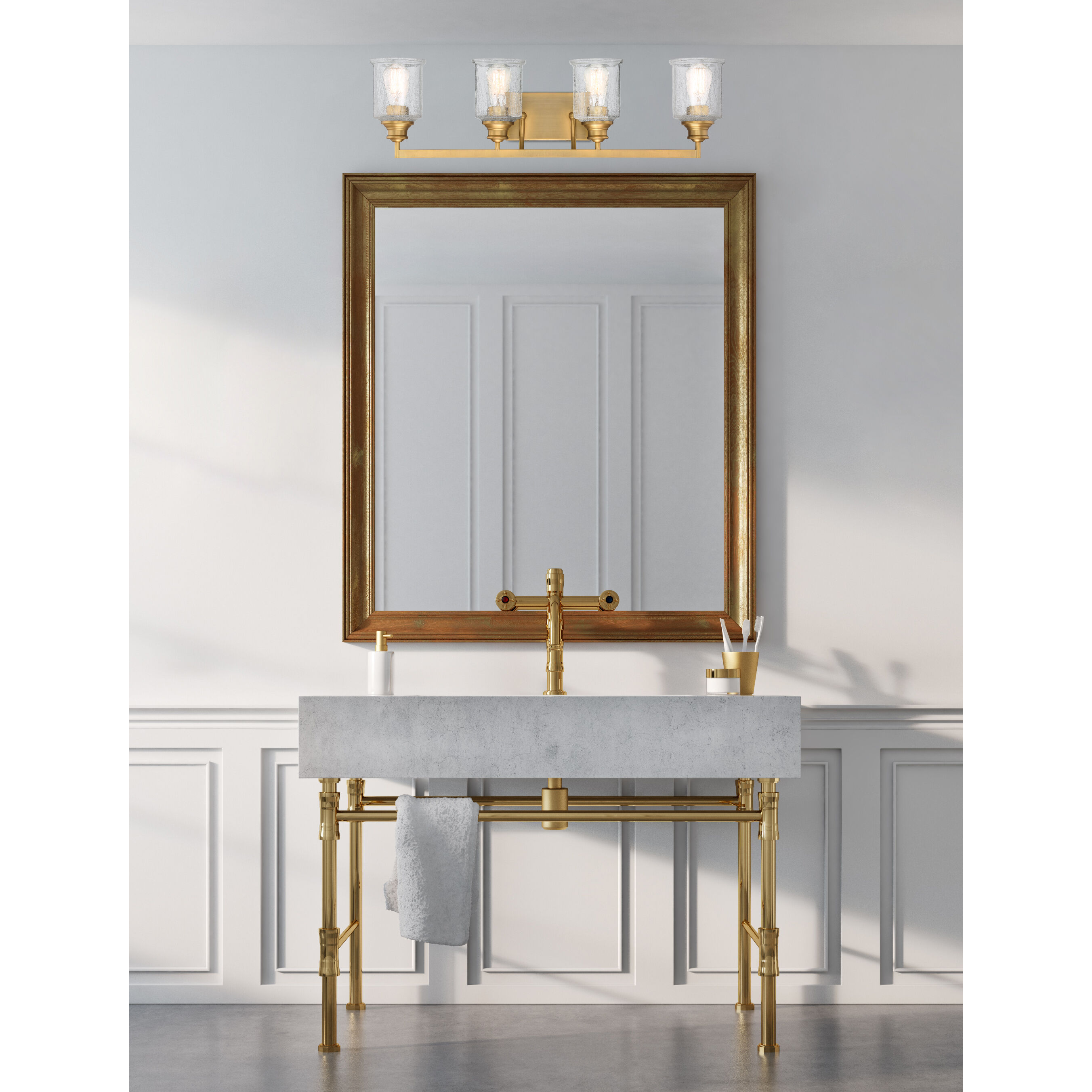 Hampton 4 Light 32 inch Warm Brass Bathroom Vanity Light Wall Light