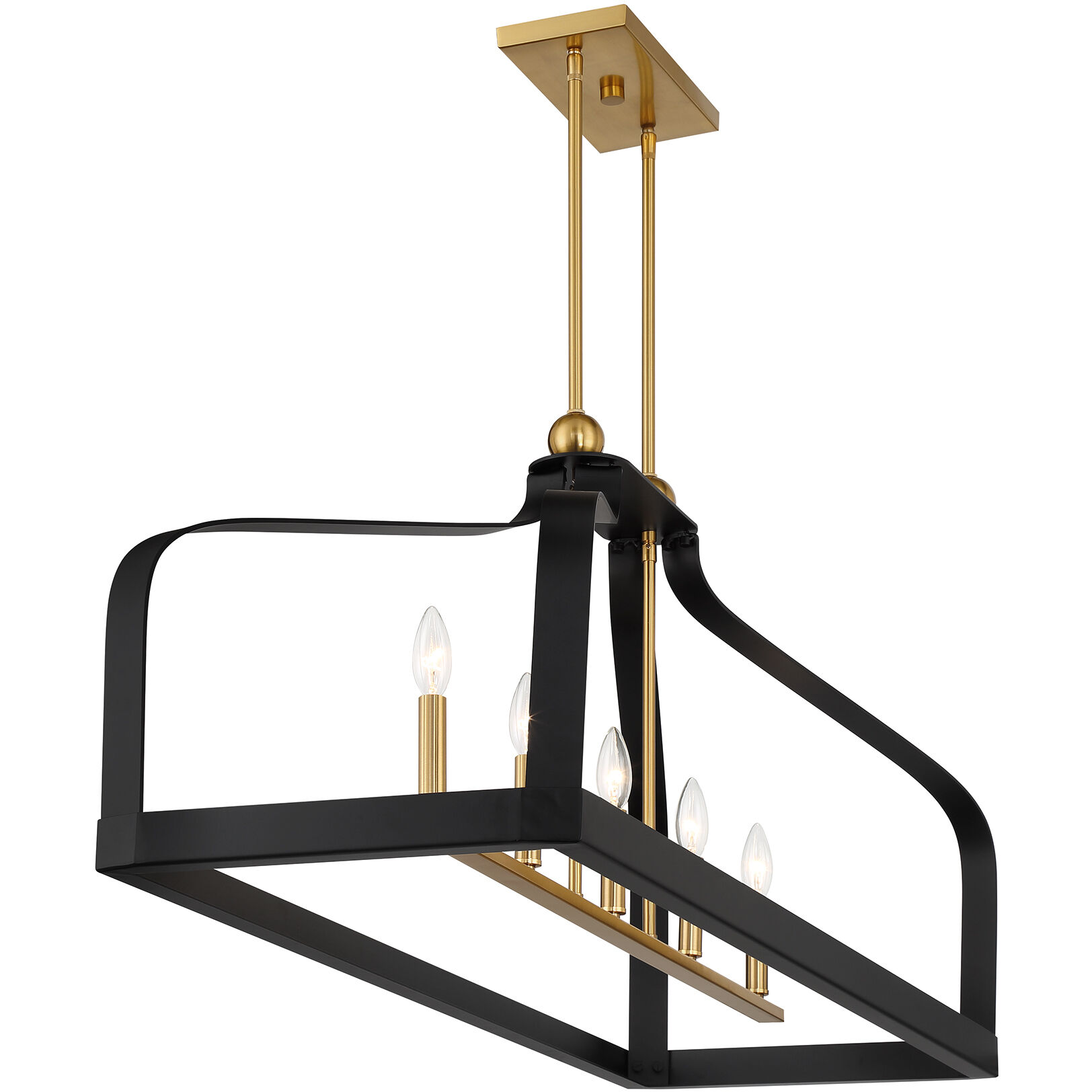 Sheffield Linear Chandelier Ceiling Light in Black with Warm Brass