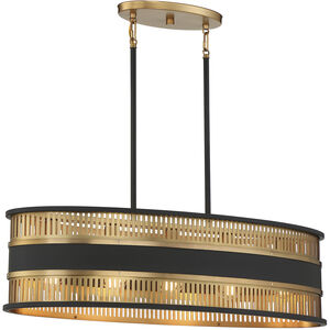 Eclipse 5 Light 36 inch Black with Warm Brass Accents Linear Chandelier Ceiling Light