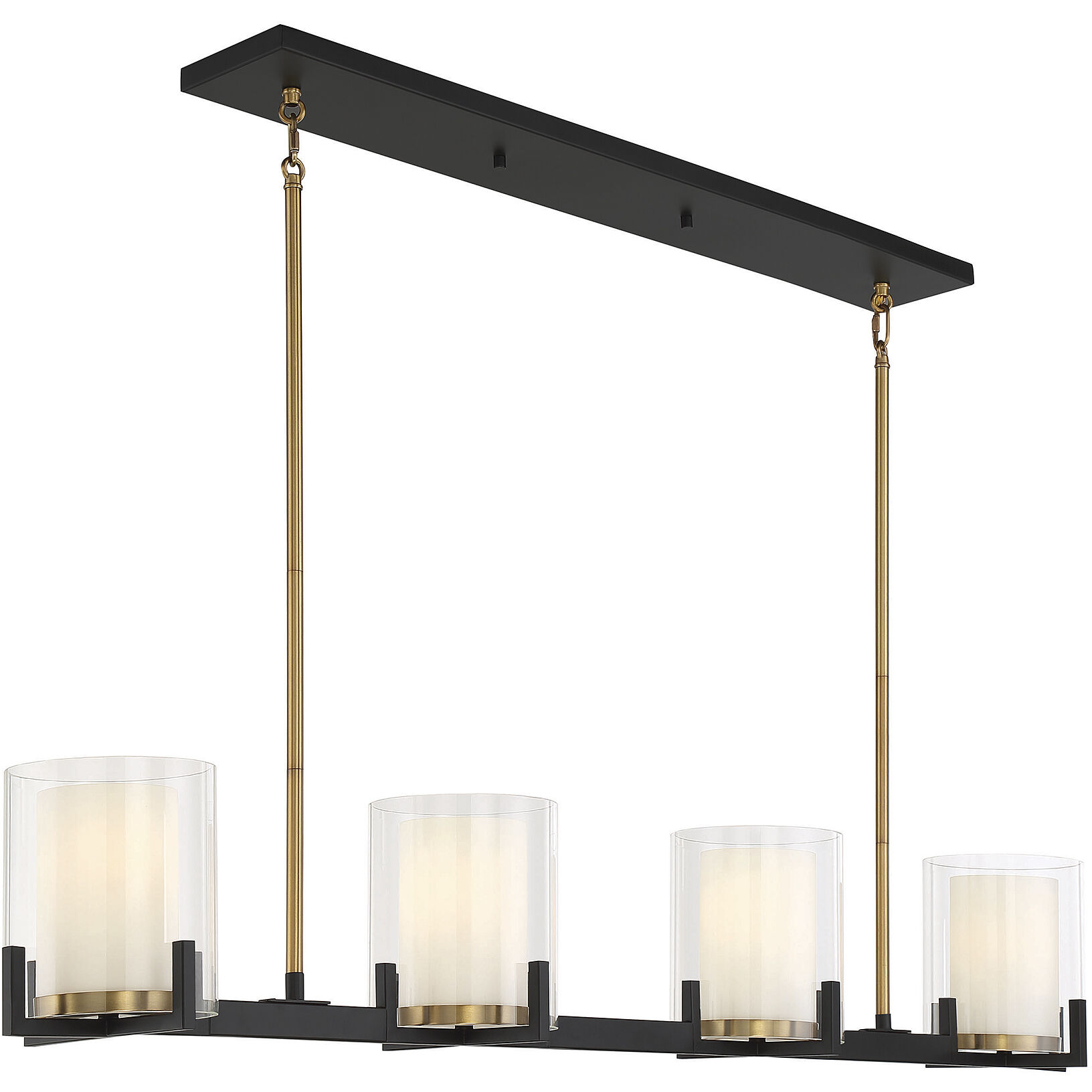 Eaton 4 Light 48 inch Black with Warm Brass Accents Linear Chandelier Ceiling Light
