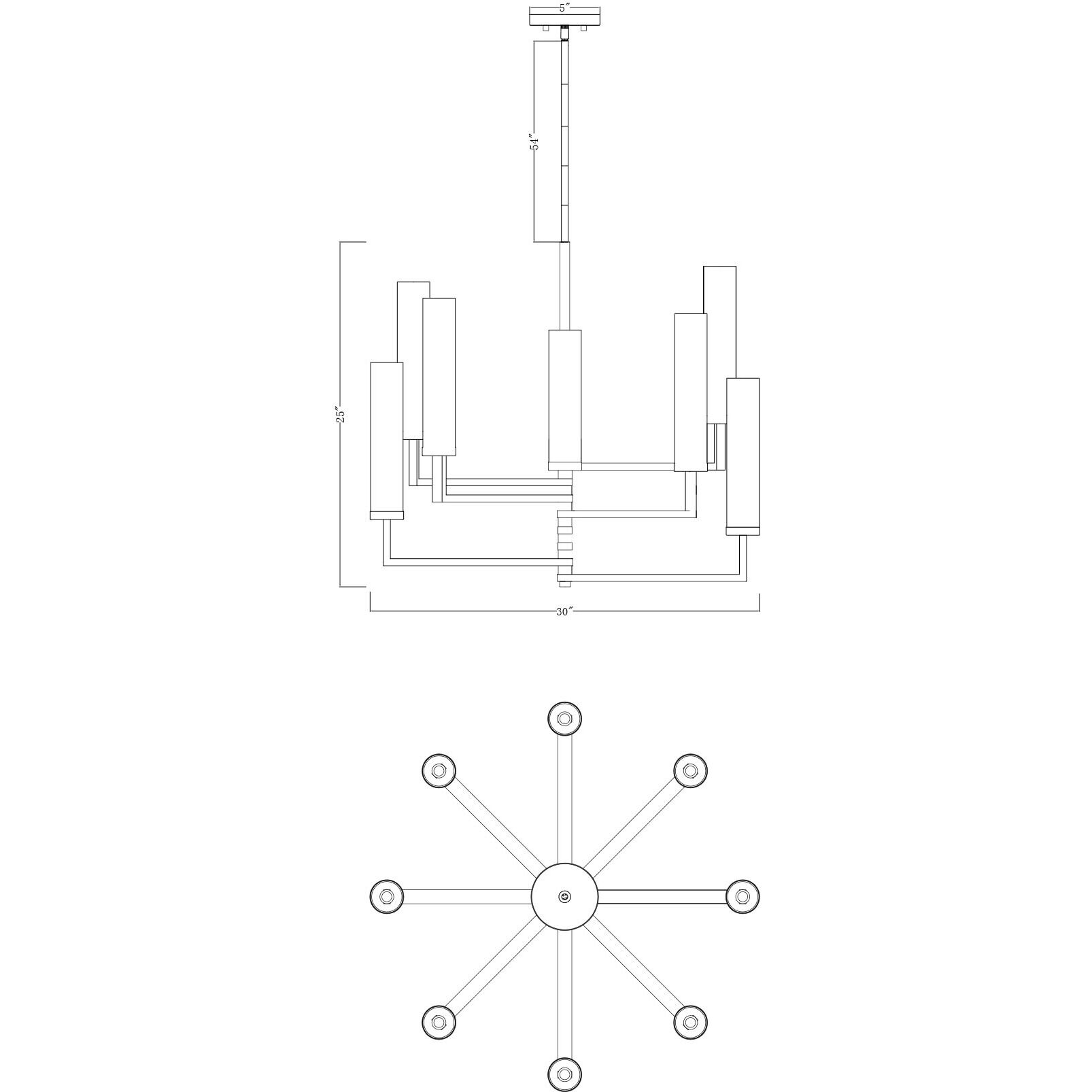 Folsom 8 Light 28.38 inch Matte Black with Polished Chrome Accents Chandelier Ceiling Light, Adjustable