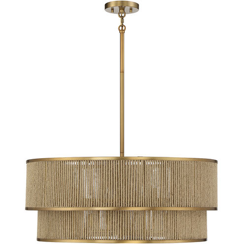 Ashburn 6 Light 28 inch Warm Brass and Rope Pendant Ceiling Light