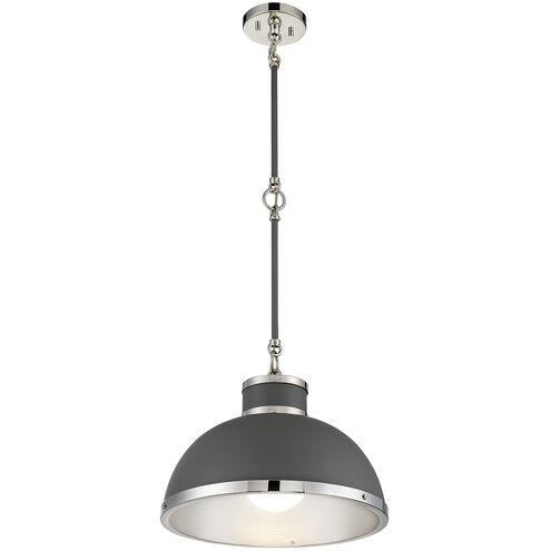 Corning 1 Light 16 inch Gray with Polished Nickel Accents Pendant Ceiling Light in Gray/Polished Nickel