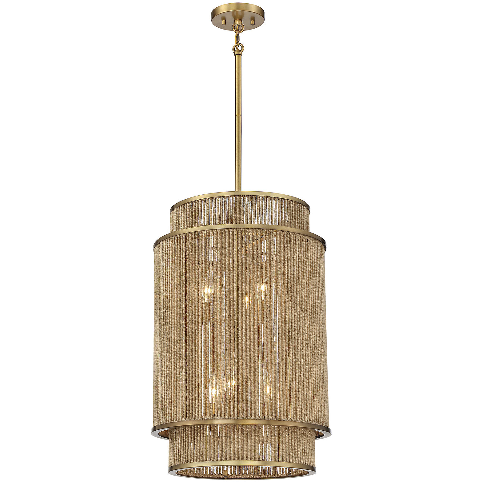Savoy House 3 1773 6 320 Ashburn 6 Light 16 inch Warm Brass and Rope Pendant Ceiling Light