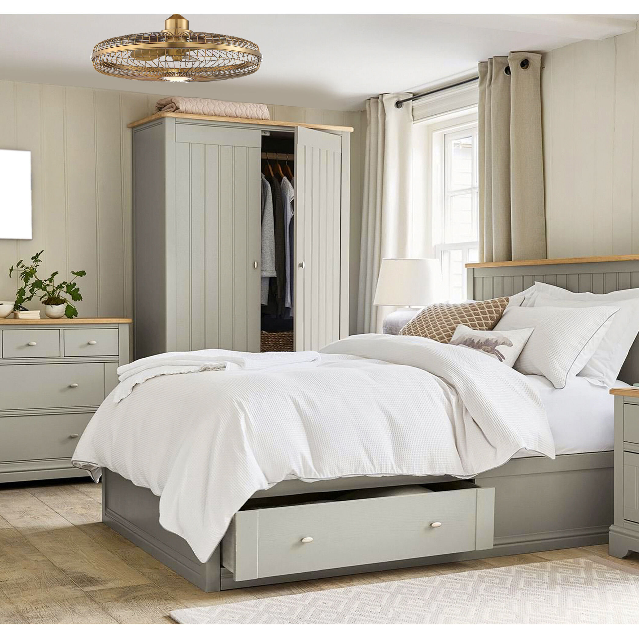 Wetherby 14 inch Warm Brass with Gold Blades Fan D'Lier