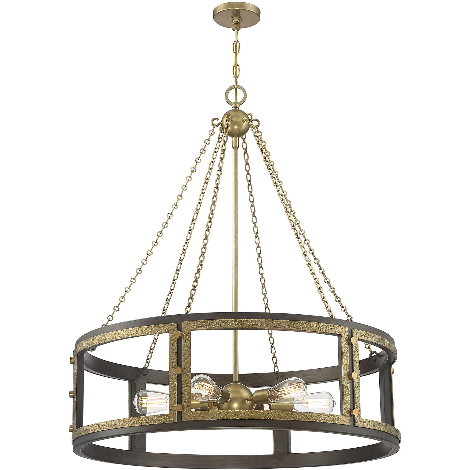 Lakefield 6 Light 34 inch Burnished Brass with Walnut Pendant Ceiling Light