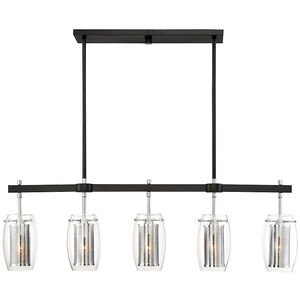 Dunbar 5 Light 40 inch Matte Black with Polished Chrome Accents Linear Chandelier Ceiling Light